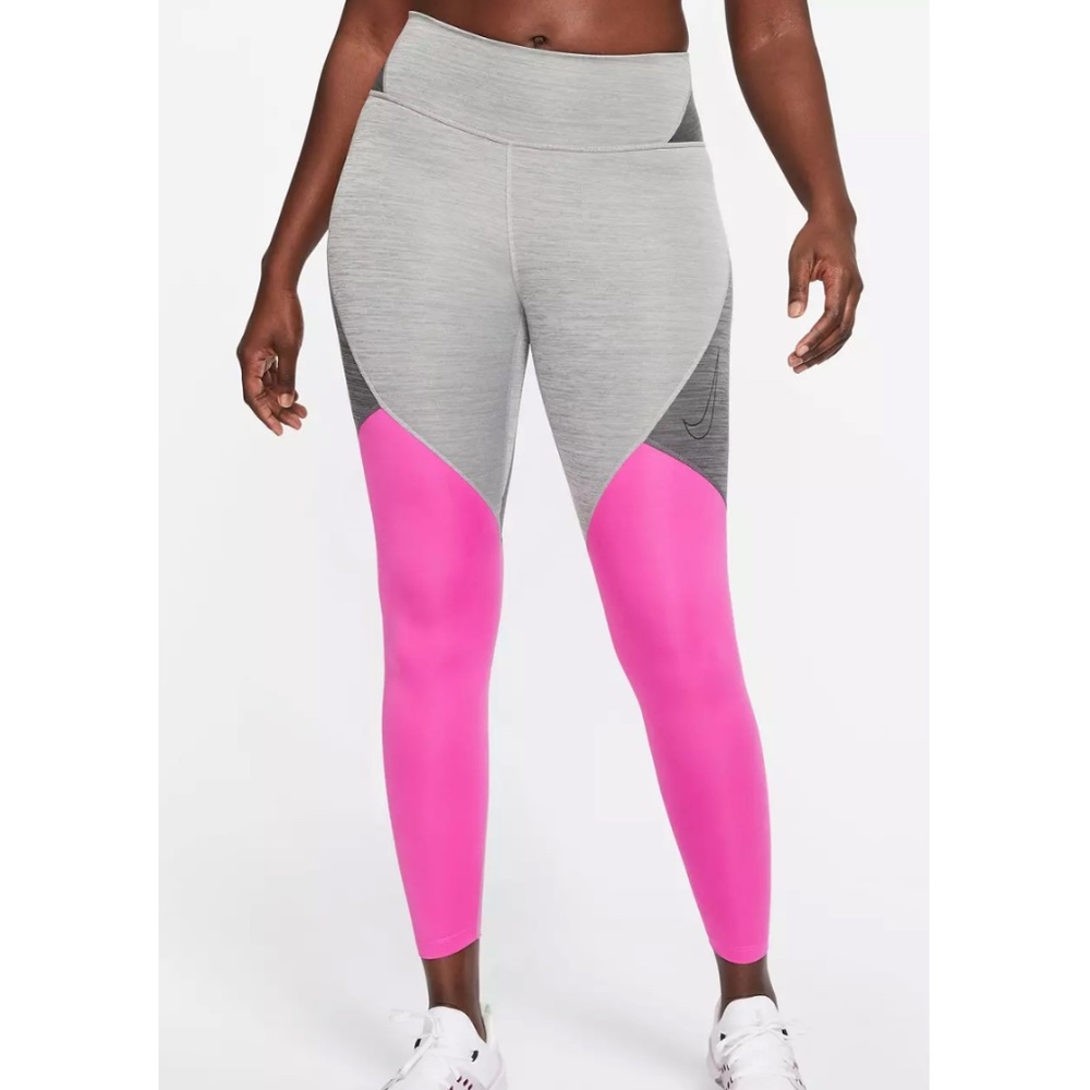 The Nike One Training Tight Fit Color Block Leggings in Pink and Gray